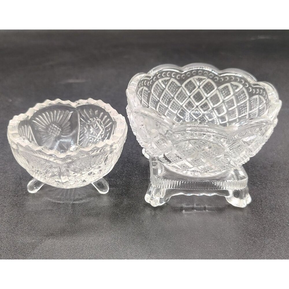 Salt Dip Cellars Fostoria & Wright Glass Bowls Vintage Footed Pedestal Lot of 2